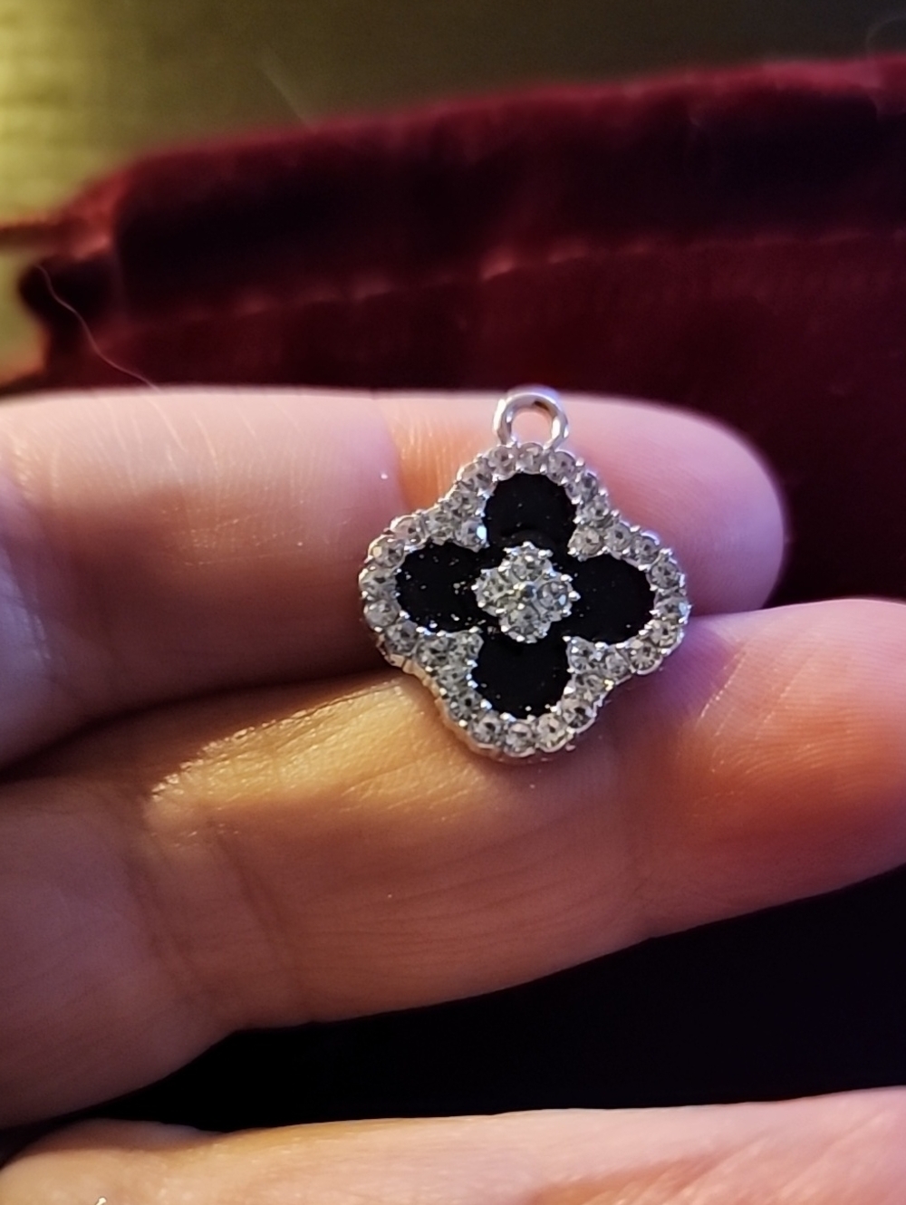 Elegant Black and Silver Clover Pendant Charm